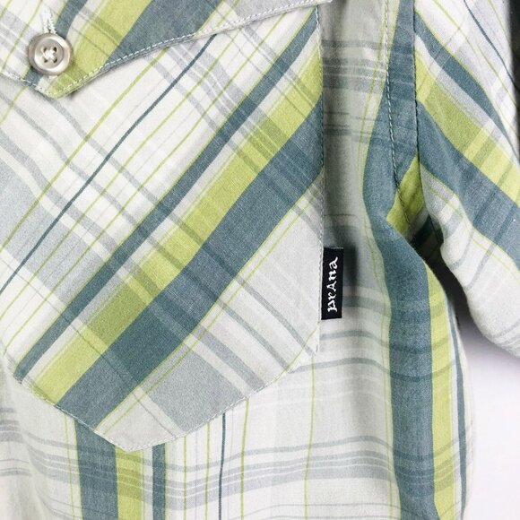 Prana Shirt Mens Size Large Organic Cotton Button Front Short Sleeve Plaid Y2K - Picture 3 of 5
